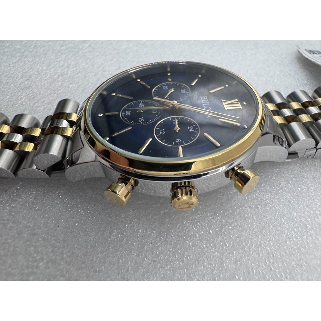 $425 Classic Bulova Chronograph Gold Two Tone 41mm Bracelet Watch 98A274
