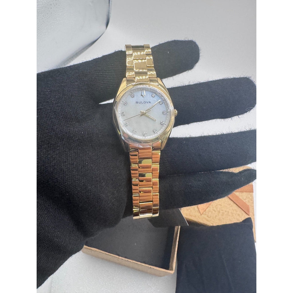 Bulova Surveyor Women's MOP Diamond Dial Gold-Tone Quartz Watch 97P172