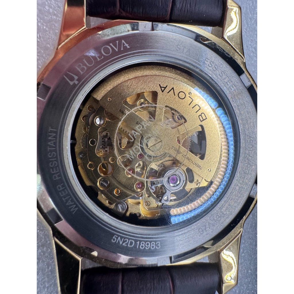 BULOVA Sutton Automatic Gold Tone Skeleton Unisex Watch NEW W IMPERF