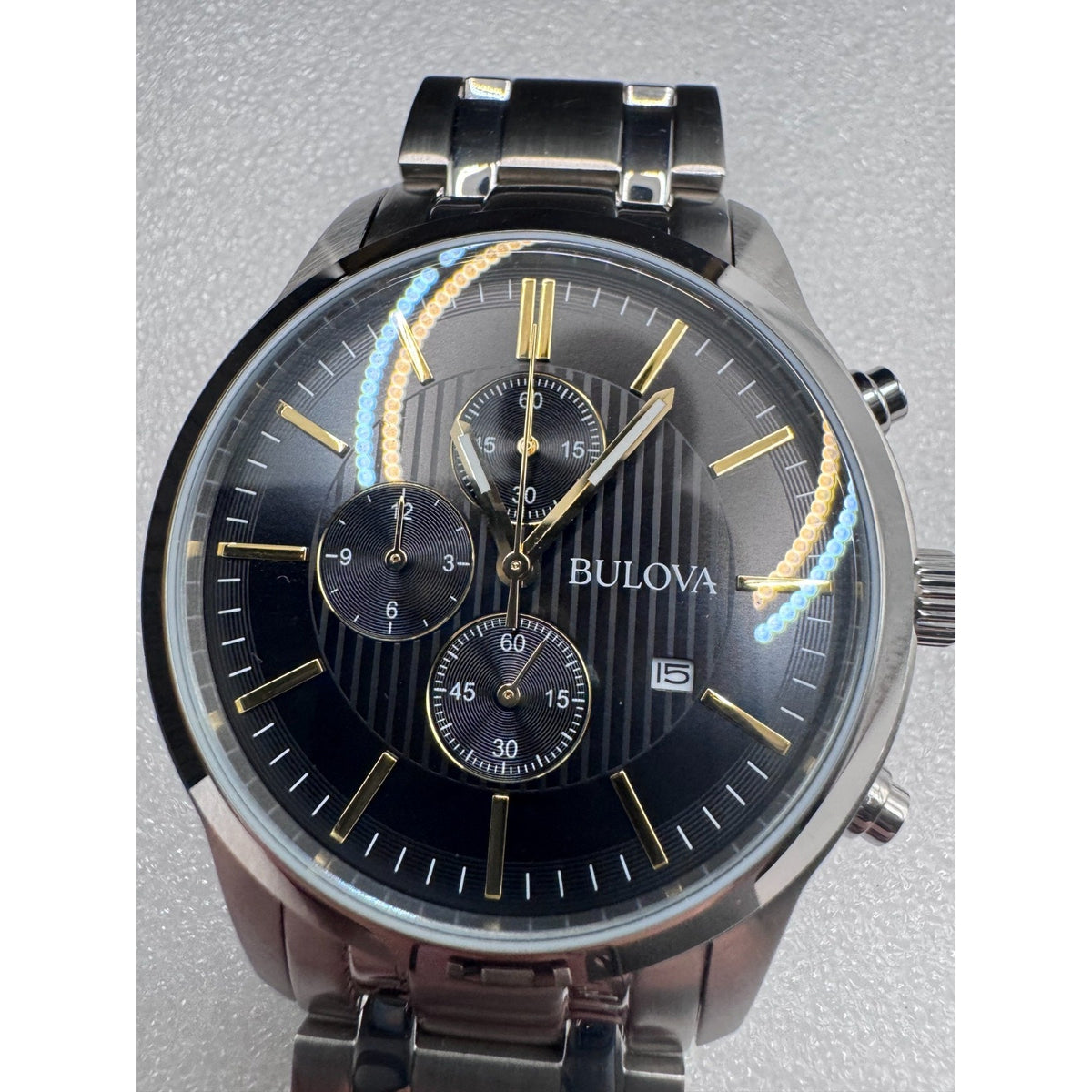 Bulova Men's Chronograph Date Silver Stainless Steel Quartz Watch 43MM 96B305