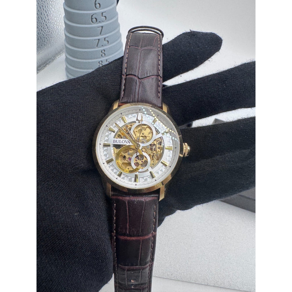 BULOVA Sutton Automatic Gold Tone Skeleton Unisex Watch NEW W IMPERF