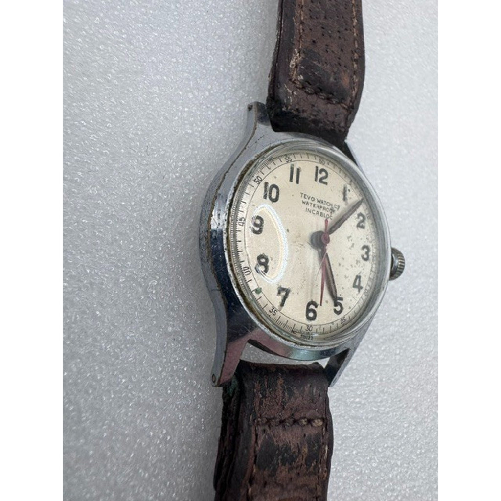 Vintage Swiss Made Tevo Incabloc Mens Mechanical Watch military-style, 1940s–50s