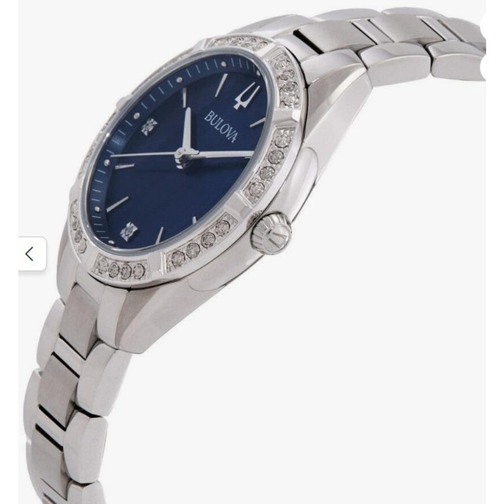 Bulova 96R243 (MSRP $595) Blue Dial Diamonds Stainless Ladies Watch