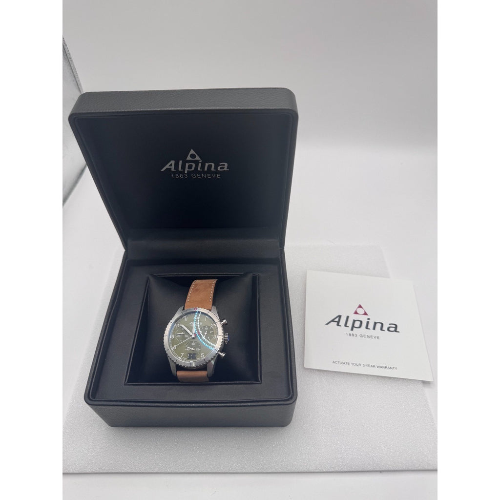 Swiss Made Alpina Pilot Chronograph Big Date Green Dial Mens Watch AL-372GR4S26