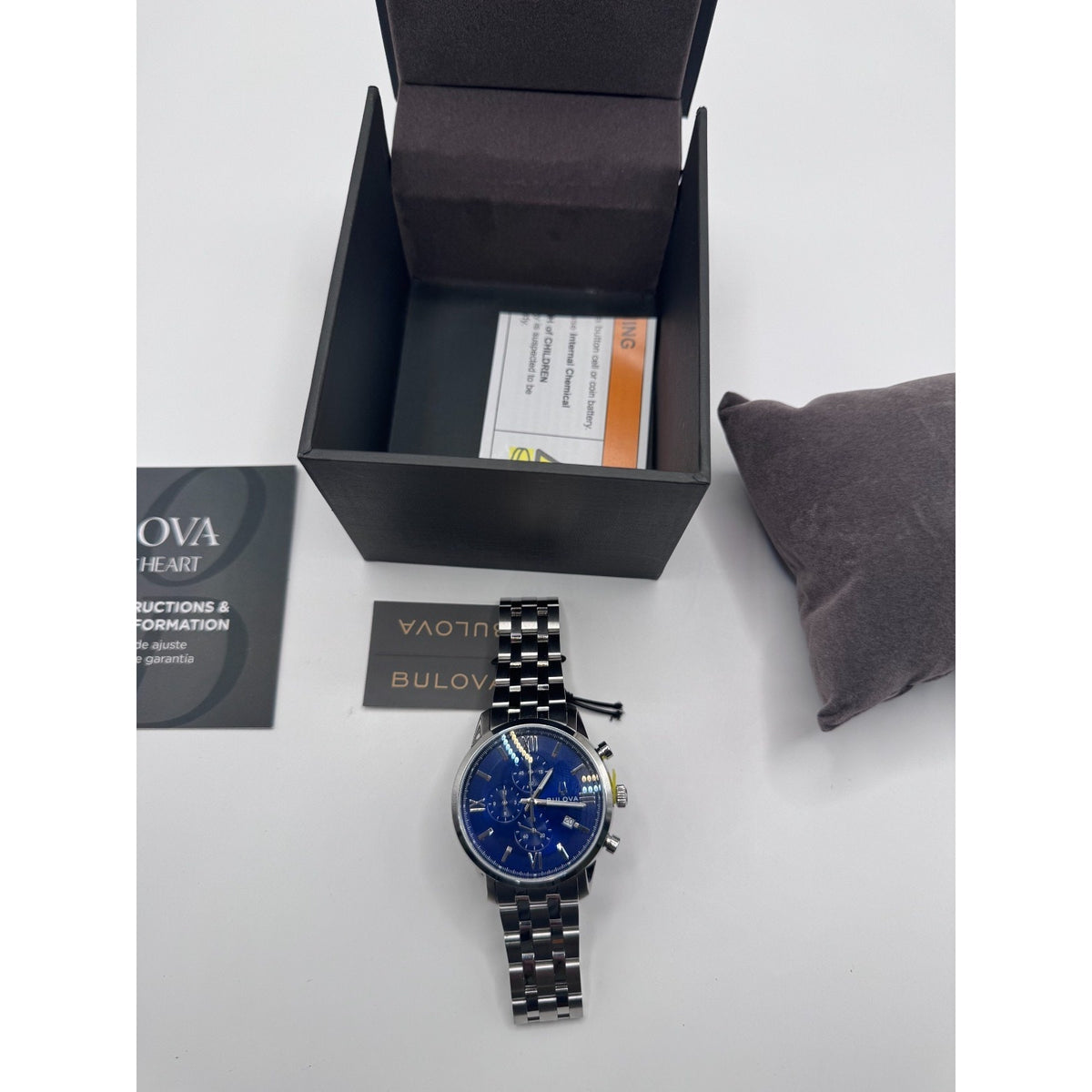 Bulova Sutton Chronograph Blue Dial Stainless Steel Men's 41mm Watch 96B476