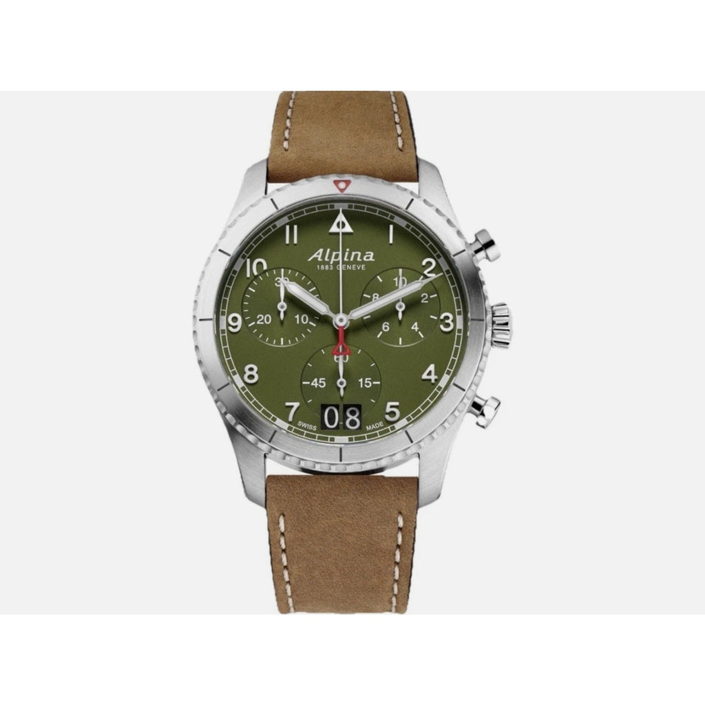 Swiss Made Alpina Pilot Chronograph Big Date Green Dial Mens Watch AL-372GR4S26