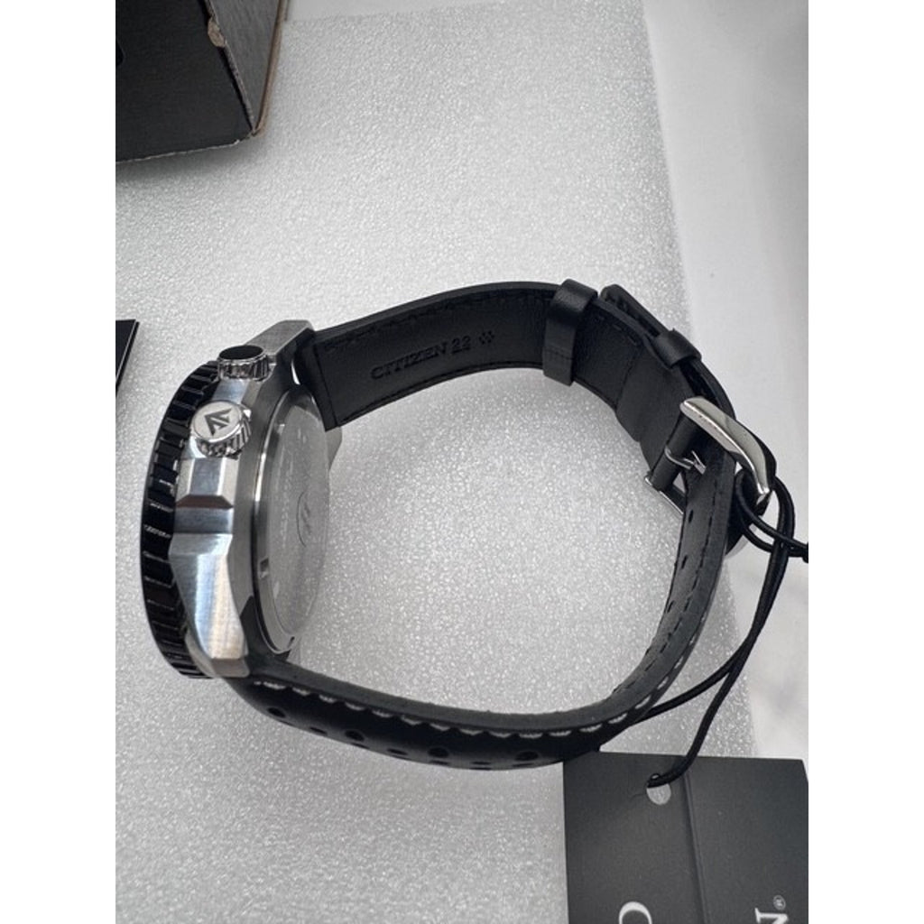 Men's Eco-Drive Promaster Nighthawk Dual Time Watch with Black Leather Strap