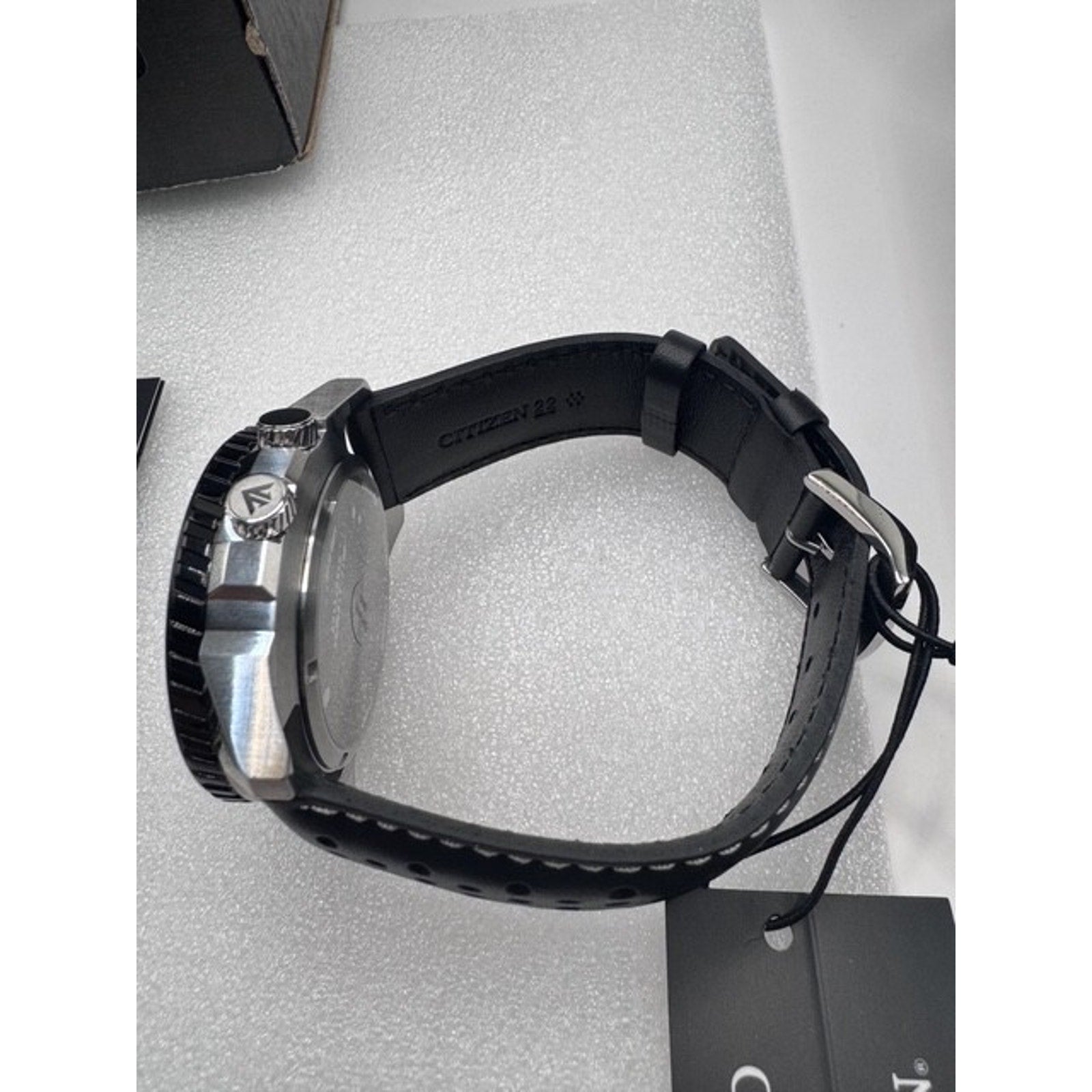 Men's Eco-Drive Promaster Nighthawk Dual Time Watch with Black Leather Strap