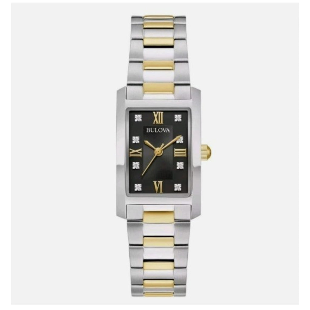 Bulova Classic 98P230 Black Dial Diamond Two Tone Stainless Steel Watch - NIB