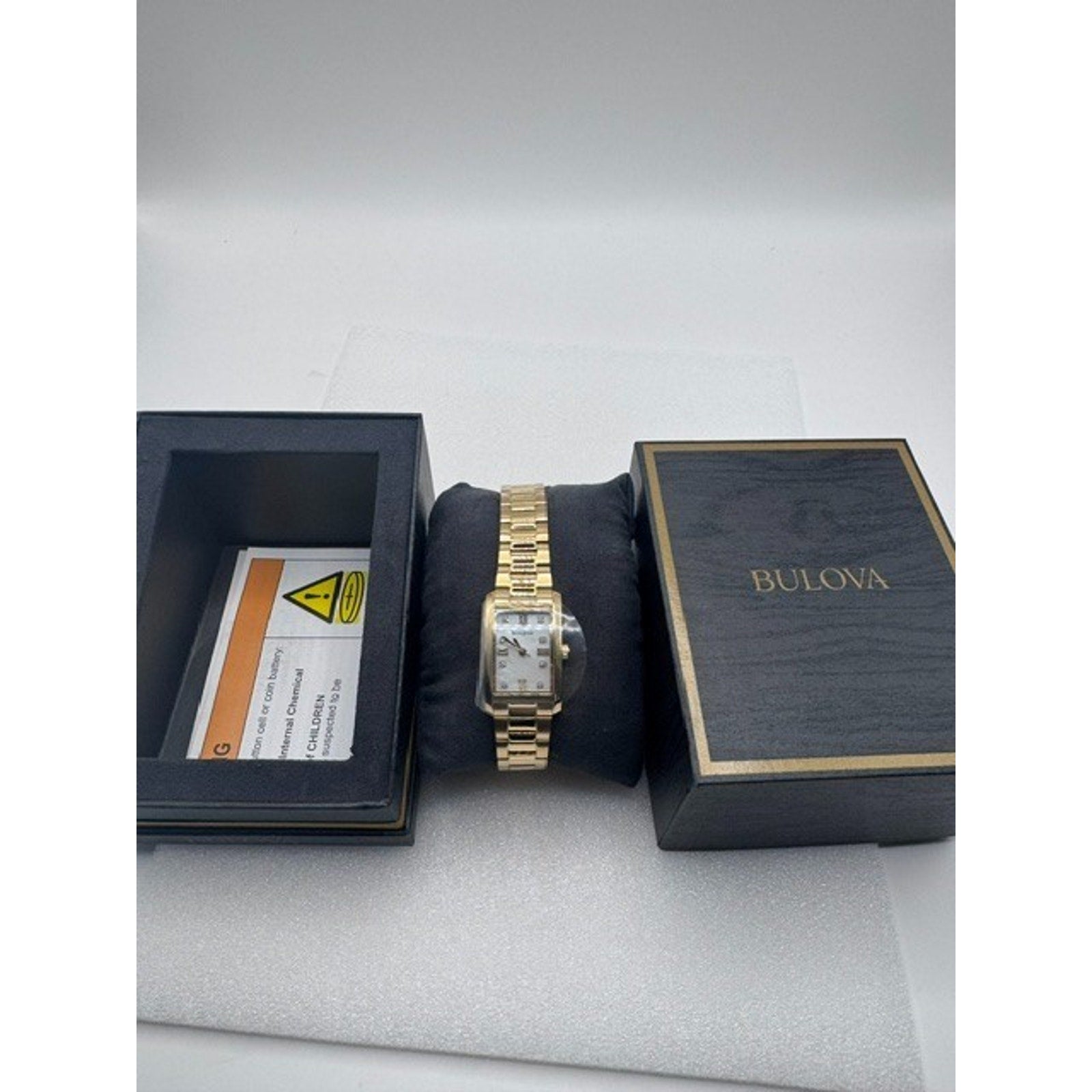 NEW Bulova 97P181 Ladies MOP Diamond Dial Gold Stainless Classic Tank Watch
