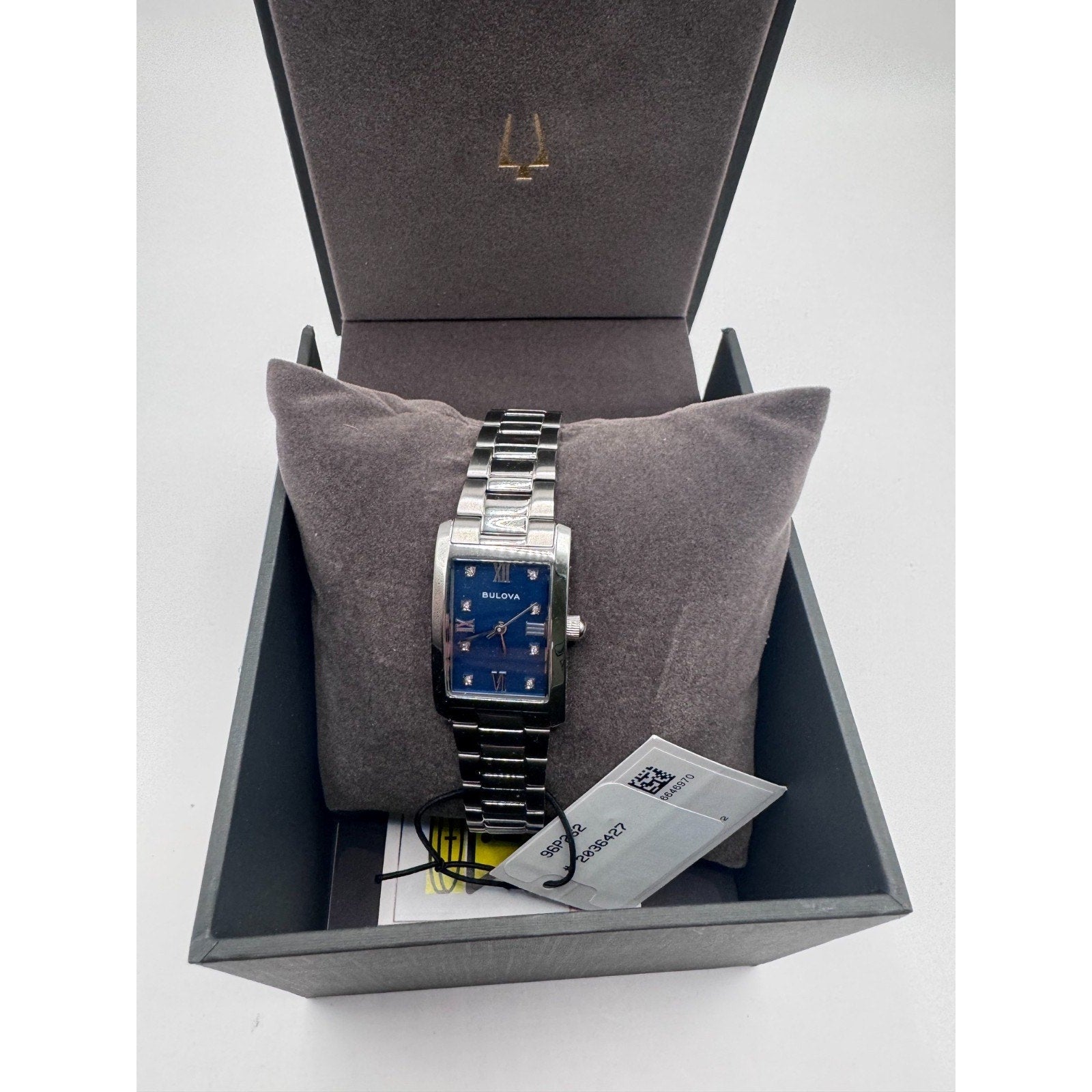 RARE Bulova Classic 96P262 Diamond Blue Dial Stainless Steel Women's Watch