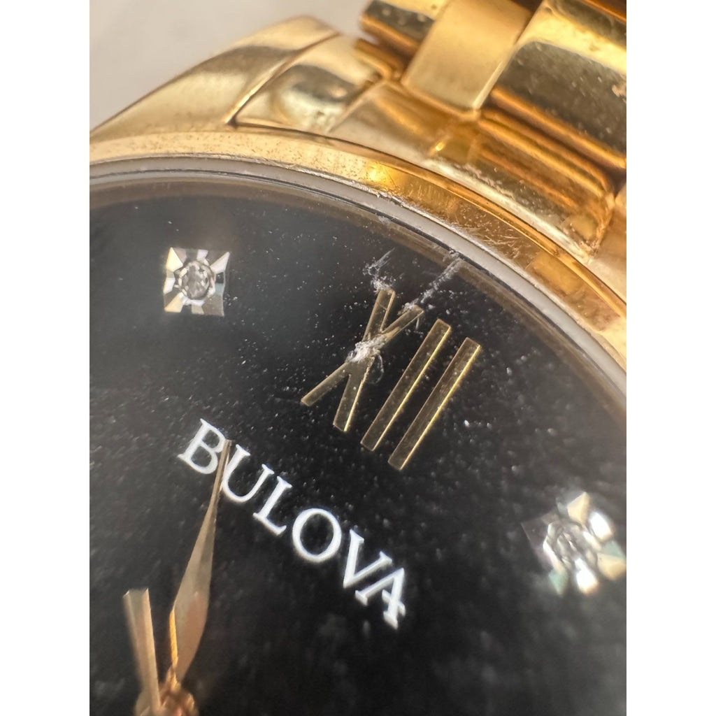 Bulova Surveyor Diamonds Quartz Black Dial Gold Tone Steel Men's Watch 97D108