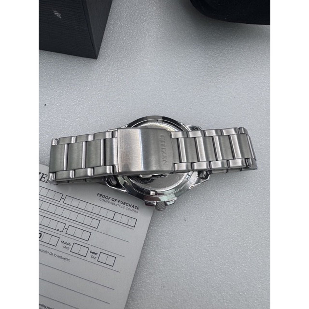 Citizen Men's Watch Eco Drive Black Dial Day Date Silver Steel 44mm AW0110-58E