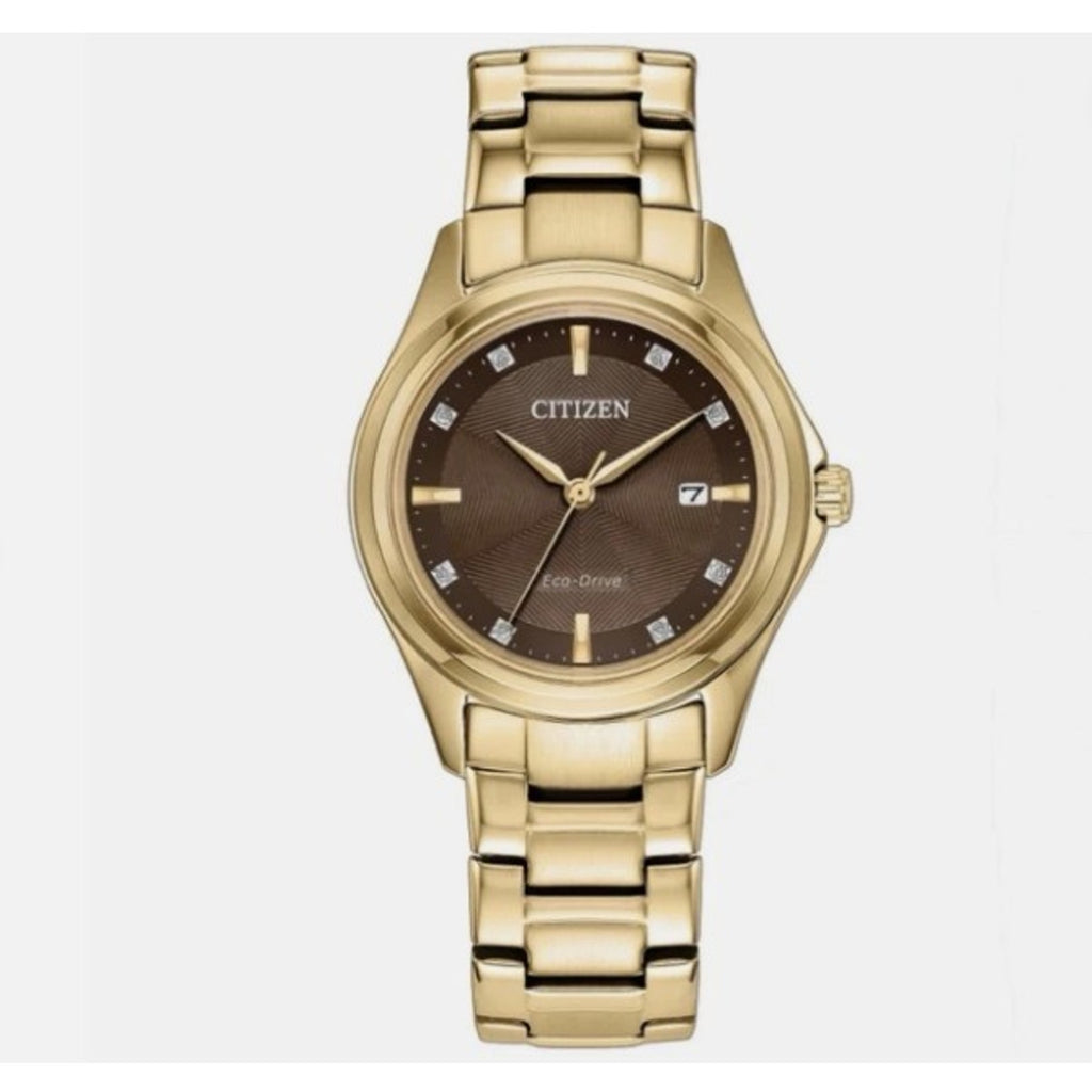 Citizen EcoDrive Ladies Dress Classic Gold Stainless Brown Dial Watch FE1138-88X