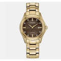 Citizen EcoDrive Ladies Dress Classic Gold Stainless Brown Dial Watch FE1138-88X