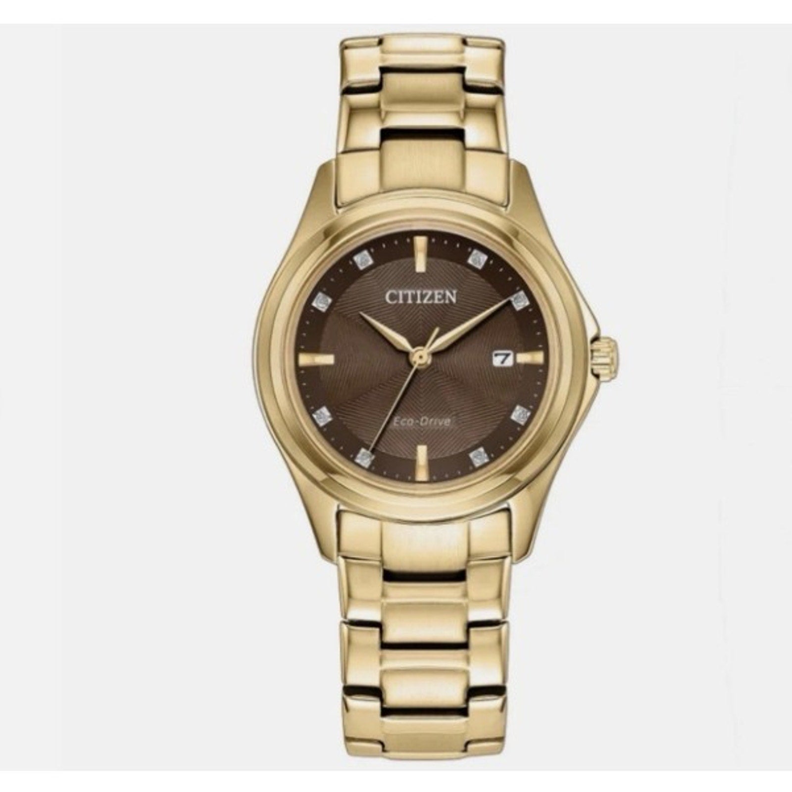 Citizen EcoDrive Ladies Dress Classic Gold Stainless Brown Dial Watch FE1138-88X