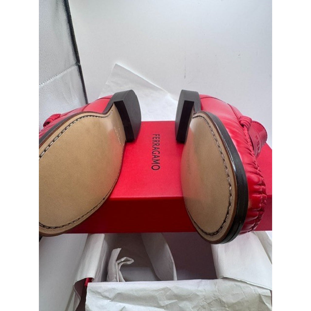 Salvatore Ferragamo Women's Loafer Flame Red Calf Leather Women's 7 D Wide