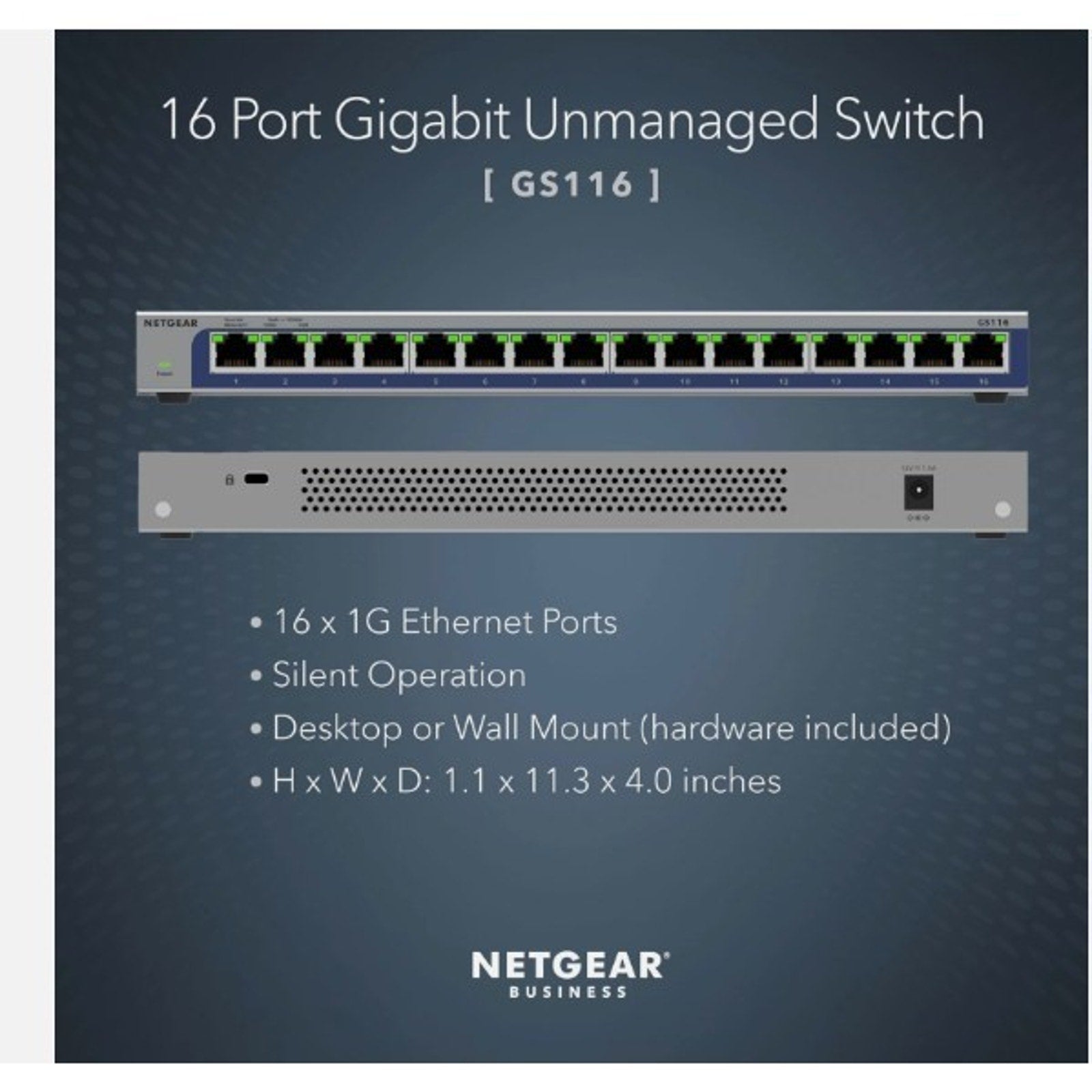 NETGEAR 16-Port Gigabit Ethernet Unmanaged Switch (GS316) - Desktop or Wall Moun