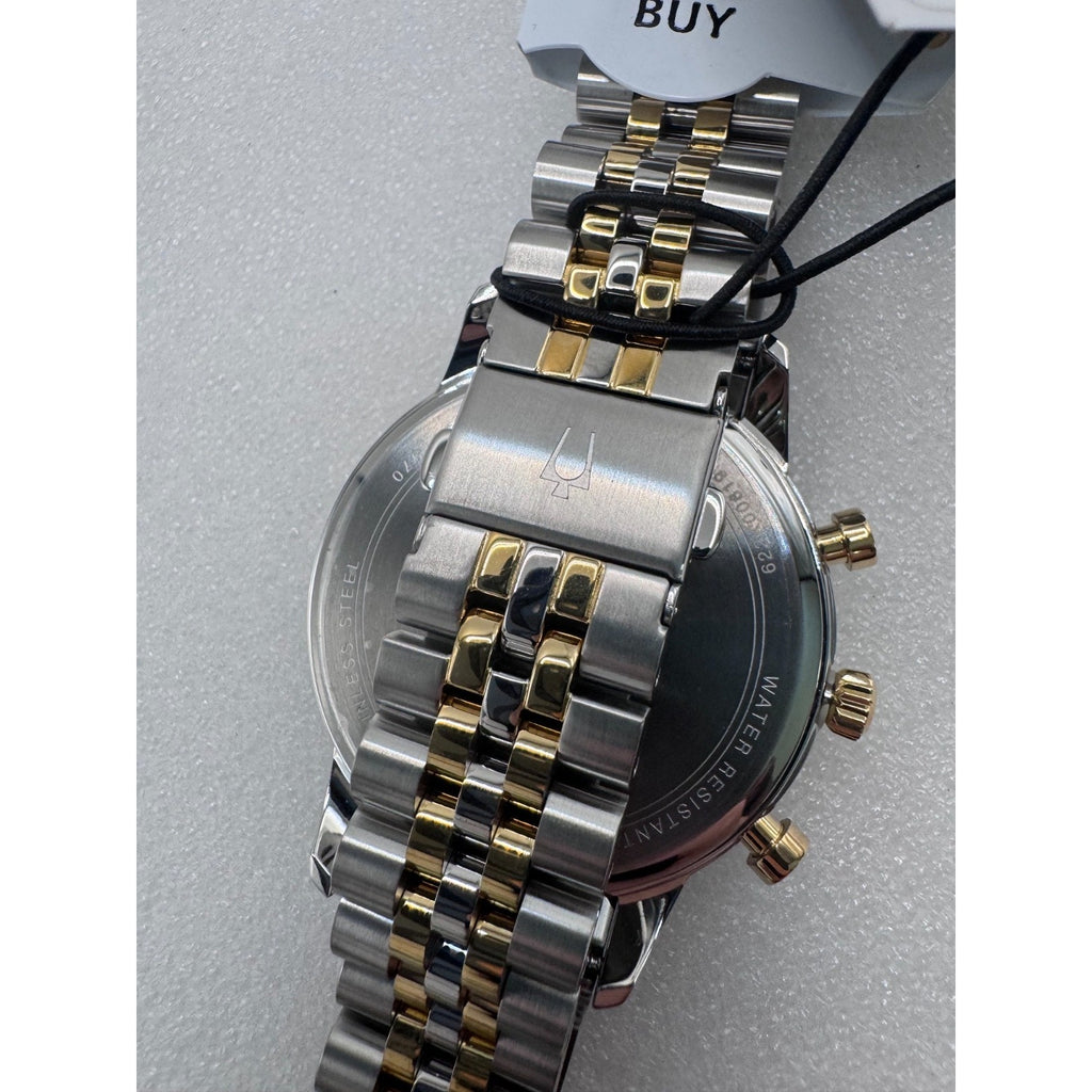 $425 Classic Bulova Chronograph Gold Two Tone 41mm Bracelet Watch 98A274