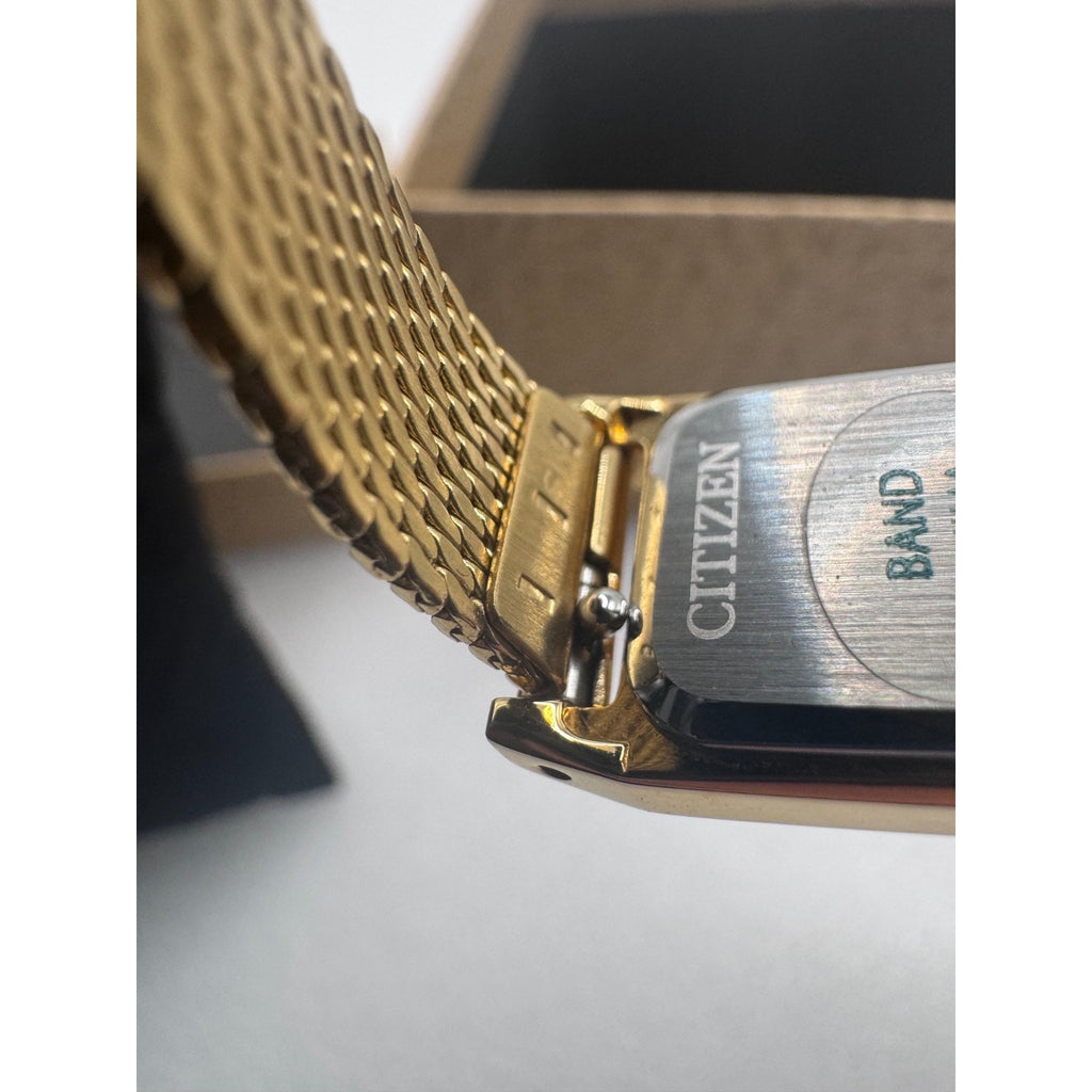 Citizen Fio Eco-Drive Rectangle Gold Tone Black Dial Womens Watch EG7128-59E