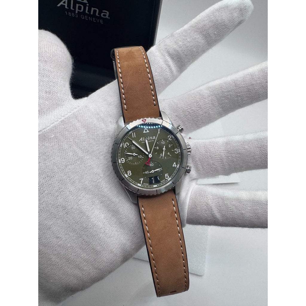 Swiss Made Alpina Pilot Chronograph Big Date Green Dial Mens Watch AL-372GR4S26