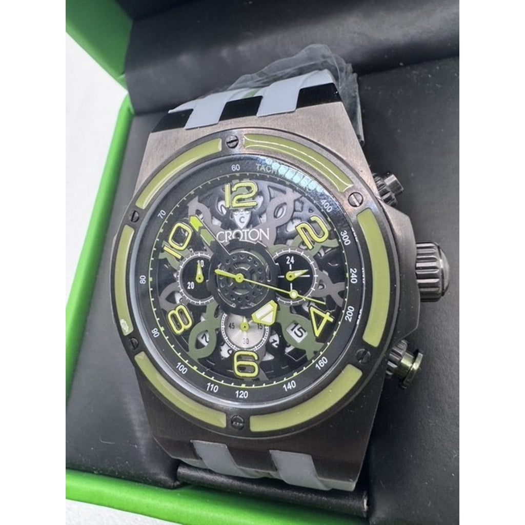 Croton Skeleton Chronograph Style Watch – Neon Accents – Brand New w/ Box
