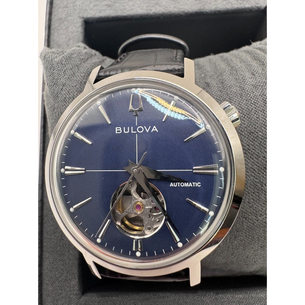 NEW Bulova Aerojet, Blue Stainless Steel Leather Automatic Men's Watch - 96A342