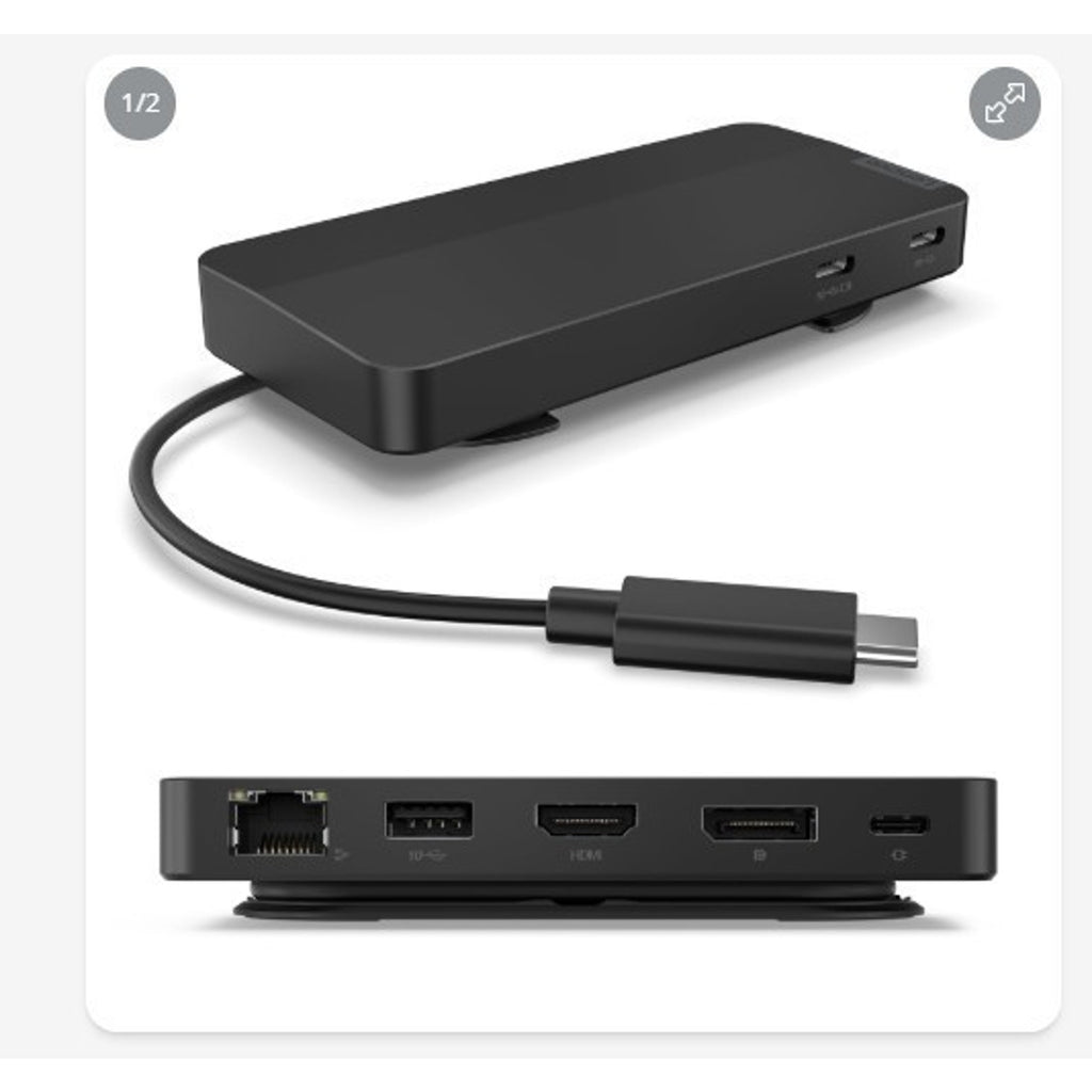Lenovo USB-C Dual Display Travel Dock - 7 Ports Integrated USB-C Cable NEW