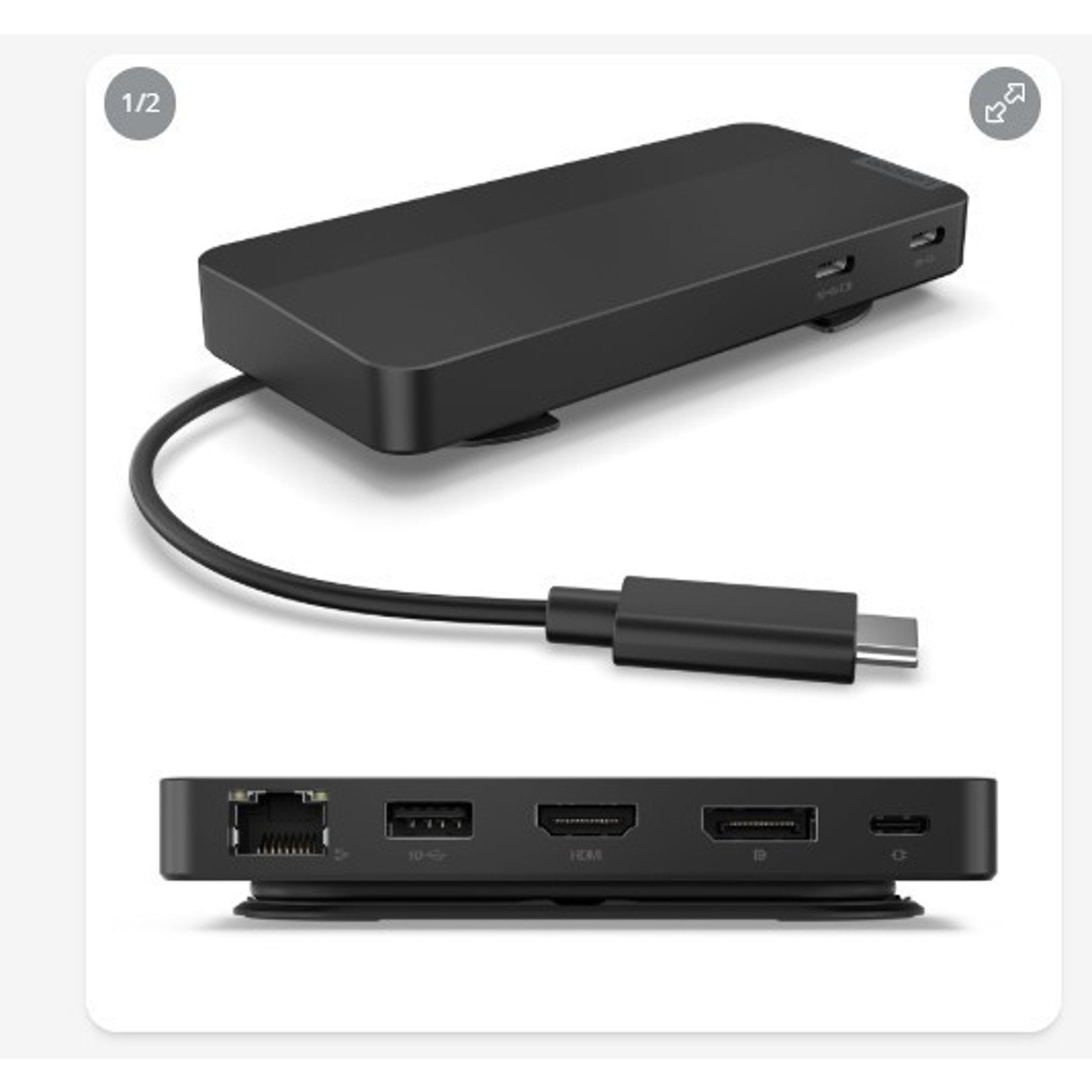 Lenovo USB-C Dual Display Travel Dock - 7 Ports Integrated USB-C Cable NEW