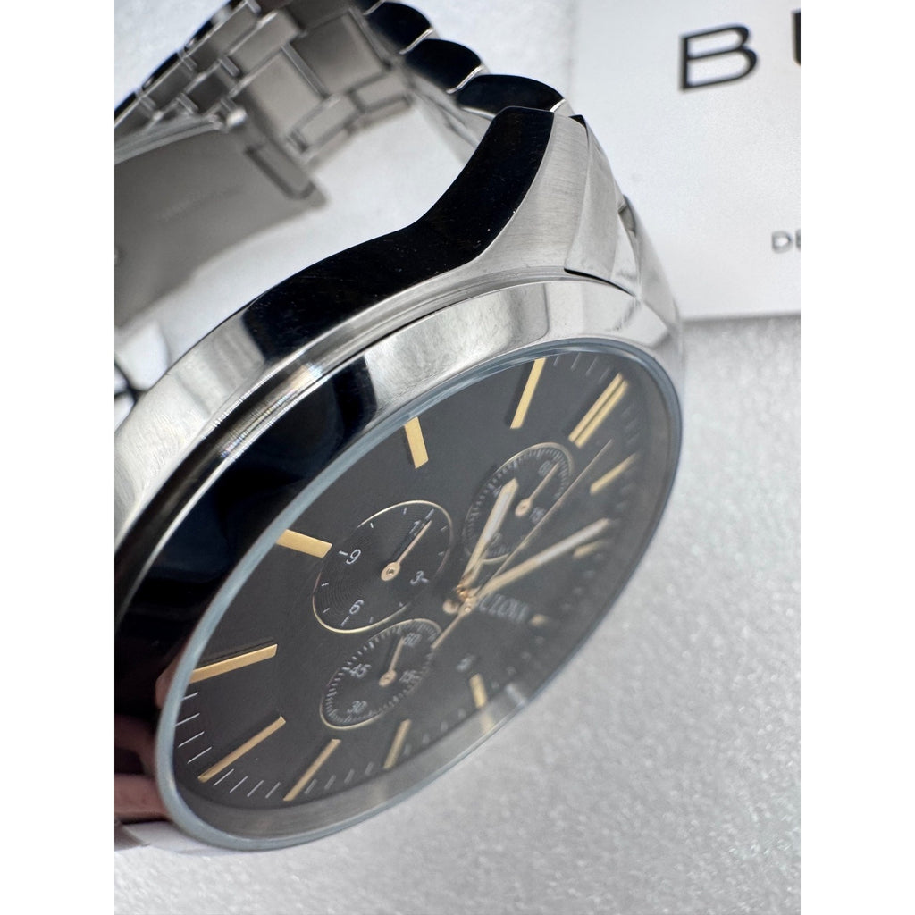 Bulova Men's Chronograph Date Silver Stainless Steel Quartz Watch 43MM 96B305