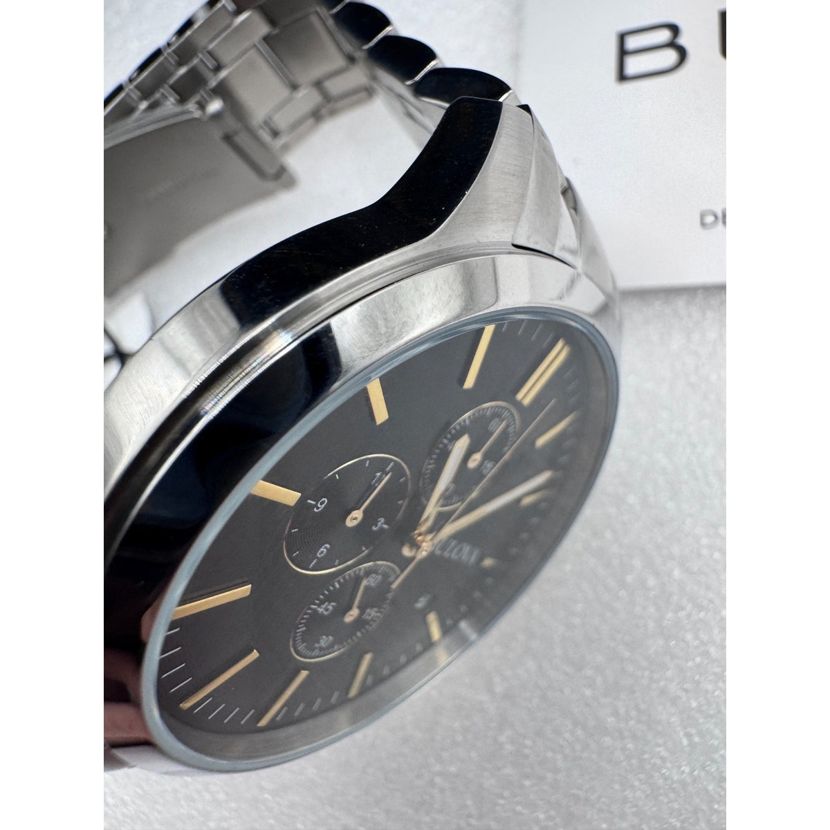 Bulova Men's Chronograph Date Silver Stainless Steel Quartz Watch 43MM 96B305