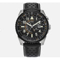 Men's Eco-Drive Promaster Nighthawk Dual Time Watch with Black Leather Strap