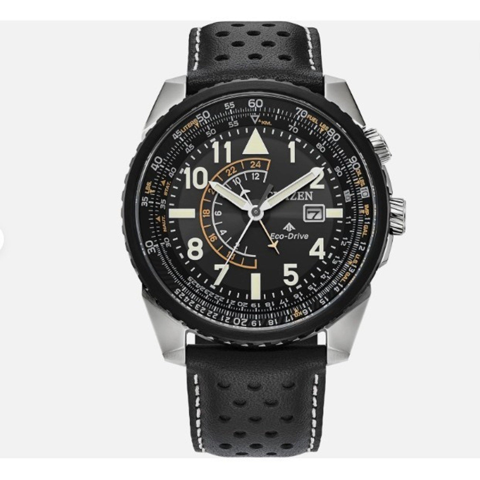 Men's Eco-Drive Promaster Nighthawk Dual Time Watch with Black Leather Strap