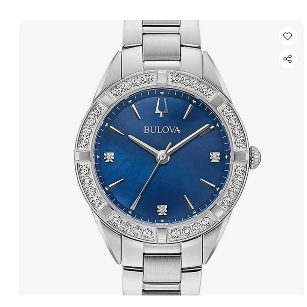 Bulova 96R243 (MSRP $595) Blue Dial Diamonds Stainless Ladies Watch
