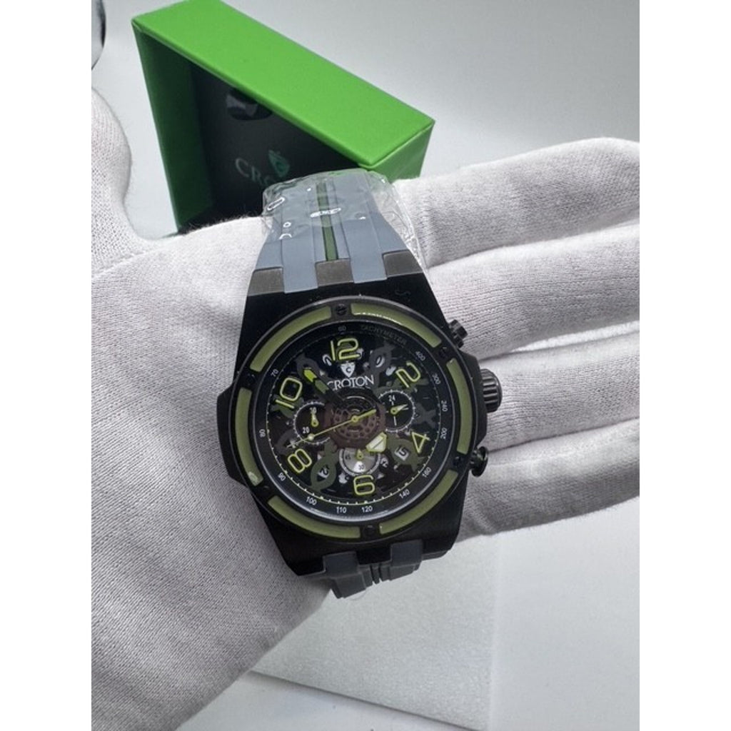 Croton Skeleton Chronograph Style Watch – Neon Accents – Brand New w/ Box