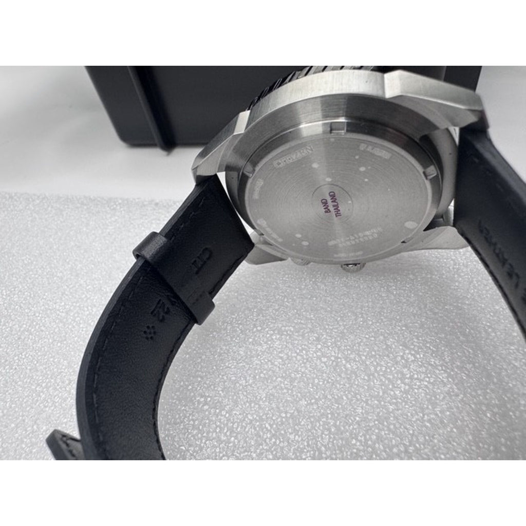 Men's Eco-Drive Promaster Nighthawk Dual Time Watch with Black Leather Strap
