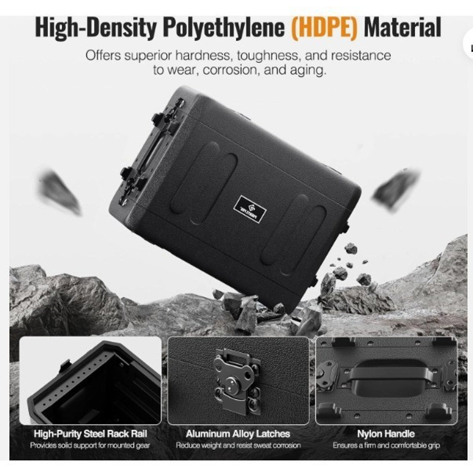 Phenyx Pro PRCSE-4U Shallow Rack Case, 19" Rackmount Road Case, Detachable Front