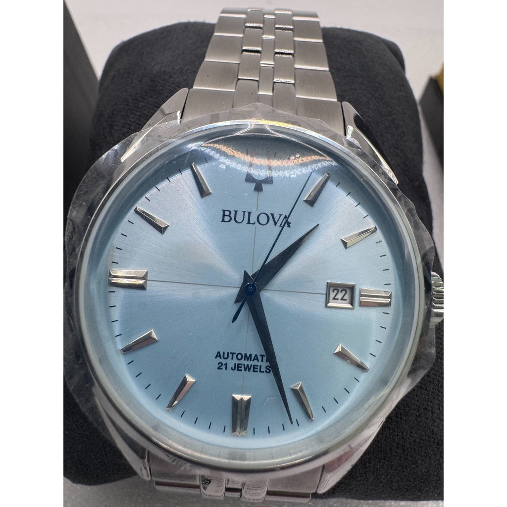 NEW Bulova Sutton Stainless Steel Light Blue Dial Men's Automatic Watch, 41mm