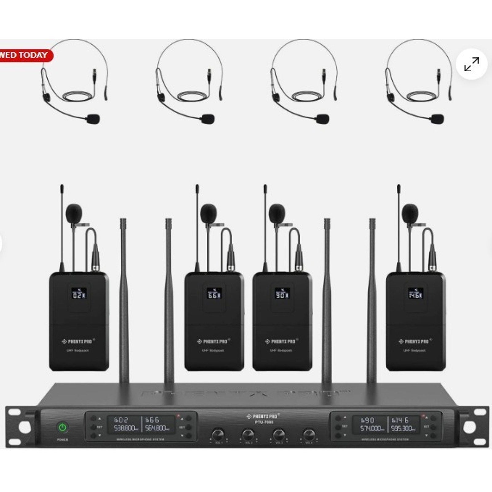 Phenyx Pro 4-Channel Wireless Microphone System, UHF Auto Scan PTU-7000-4B