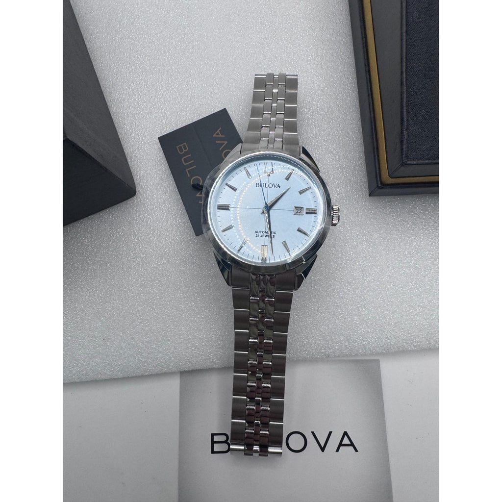 NEW Bulova Sutton Stainless Steel Light Blue Dial Men's Automatic Watch, 41mm