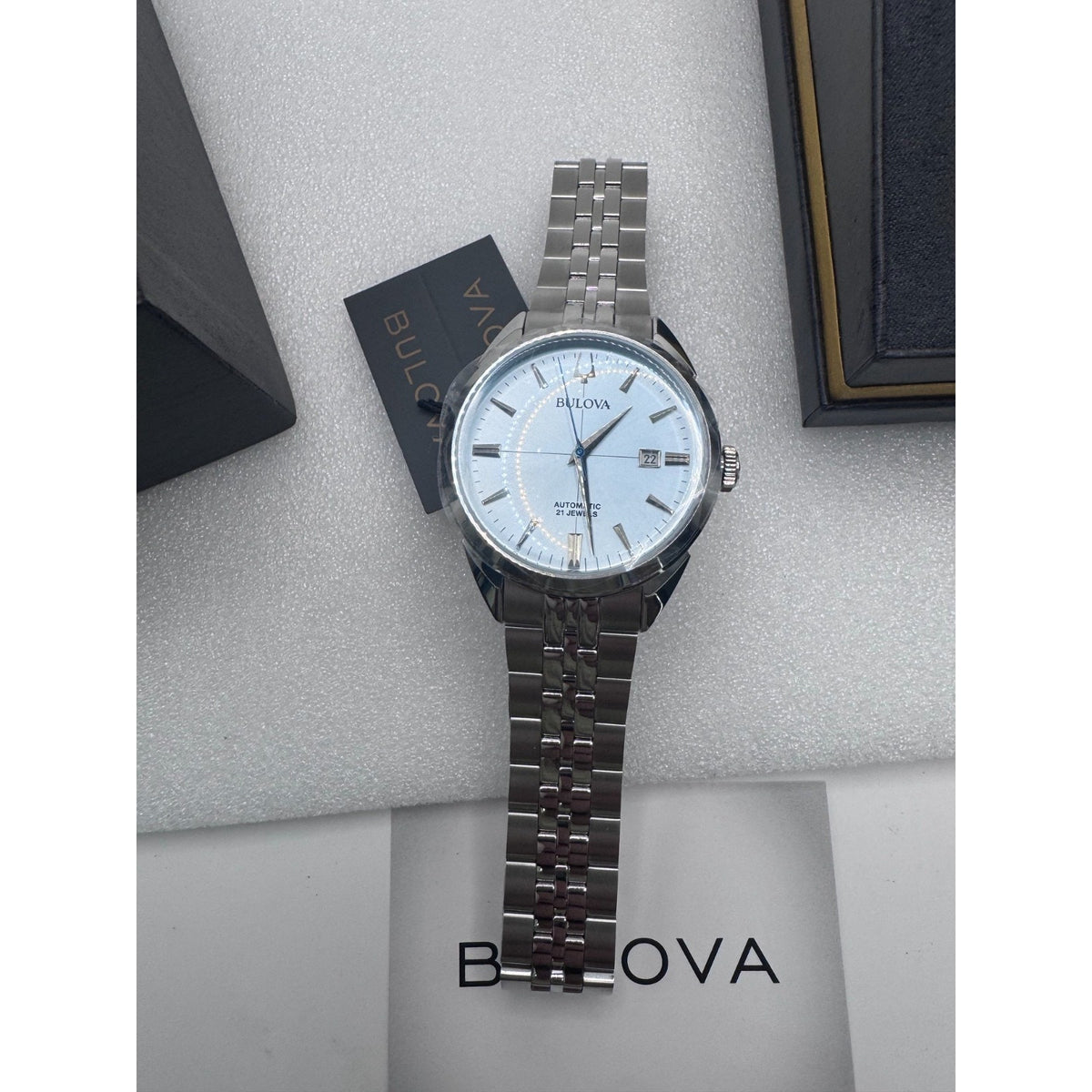 NEW Bulova Sutton Stainless Steel Light Blue Dial Men's Automatic Watch, 41mm