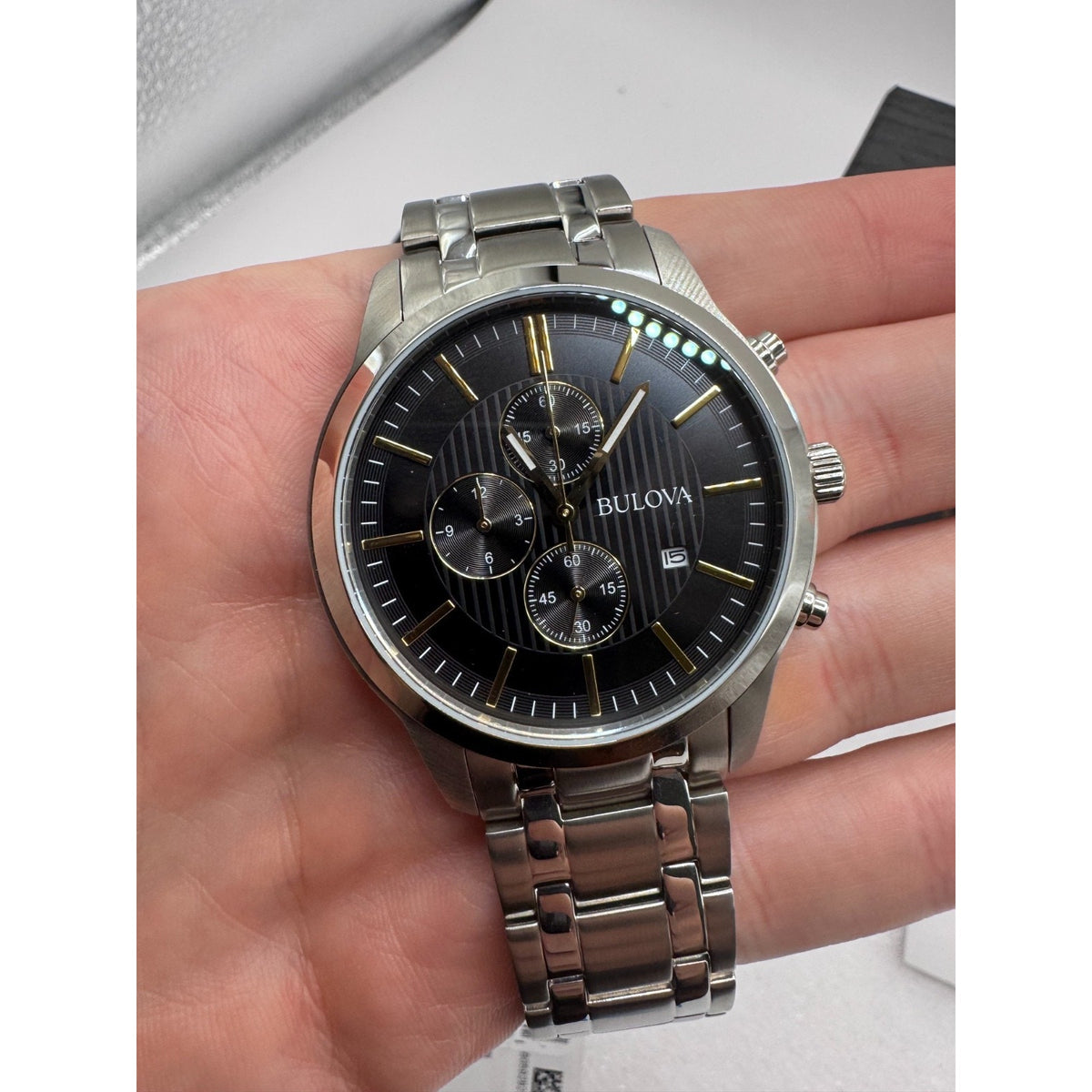 Bulova Men's Chronograph Date Silver Stainless Steel Quartz Watch 43MM 96B305