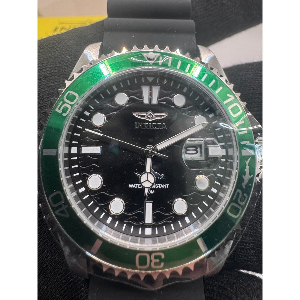 Invicta Pro Diver Shark 47166 43mm Green Bezel Black Dial Silicone Strap $249