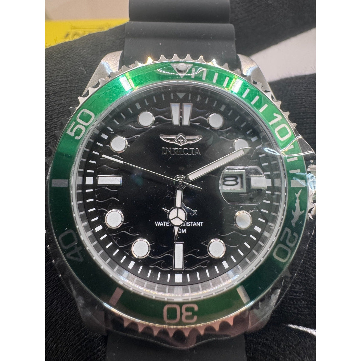 Invicta Pro Diver Shark 47166 43mm Green Bezel Black Dial Silicone Strap $249