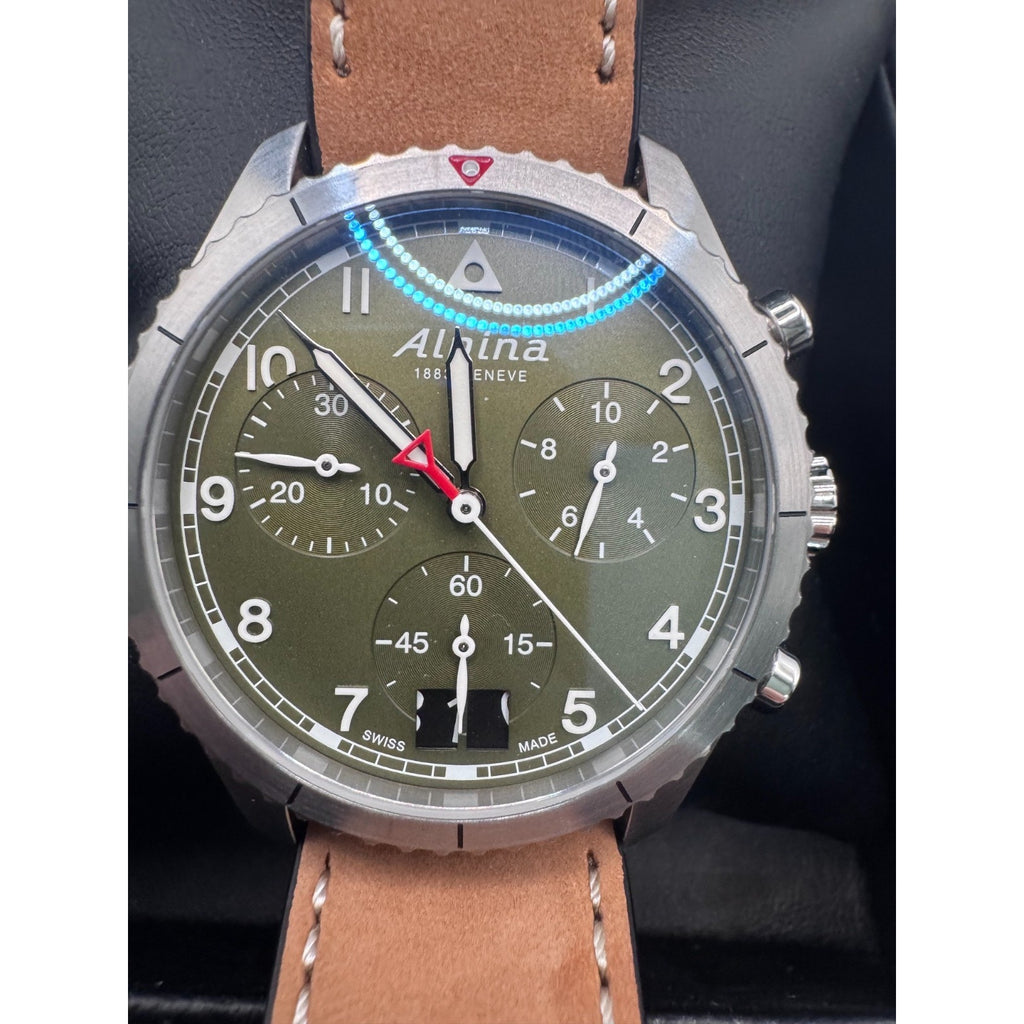 Swiss Made Alpina Pilot Chronograph Big Date Green Dial Mens Watch AL-372GR4S26