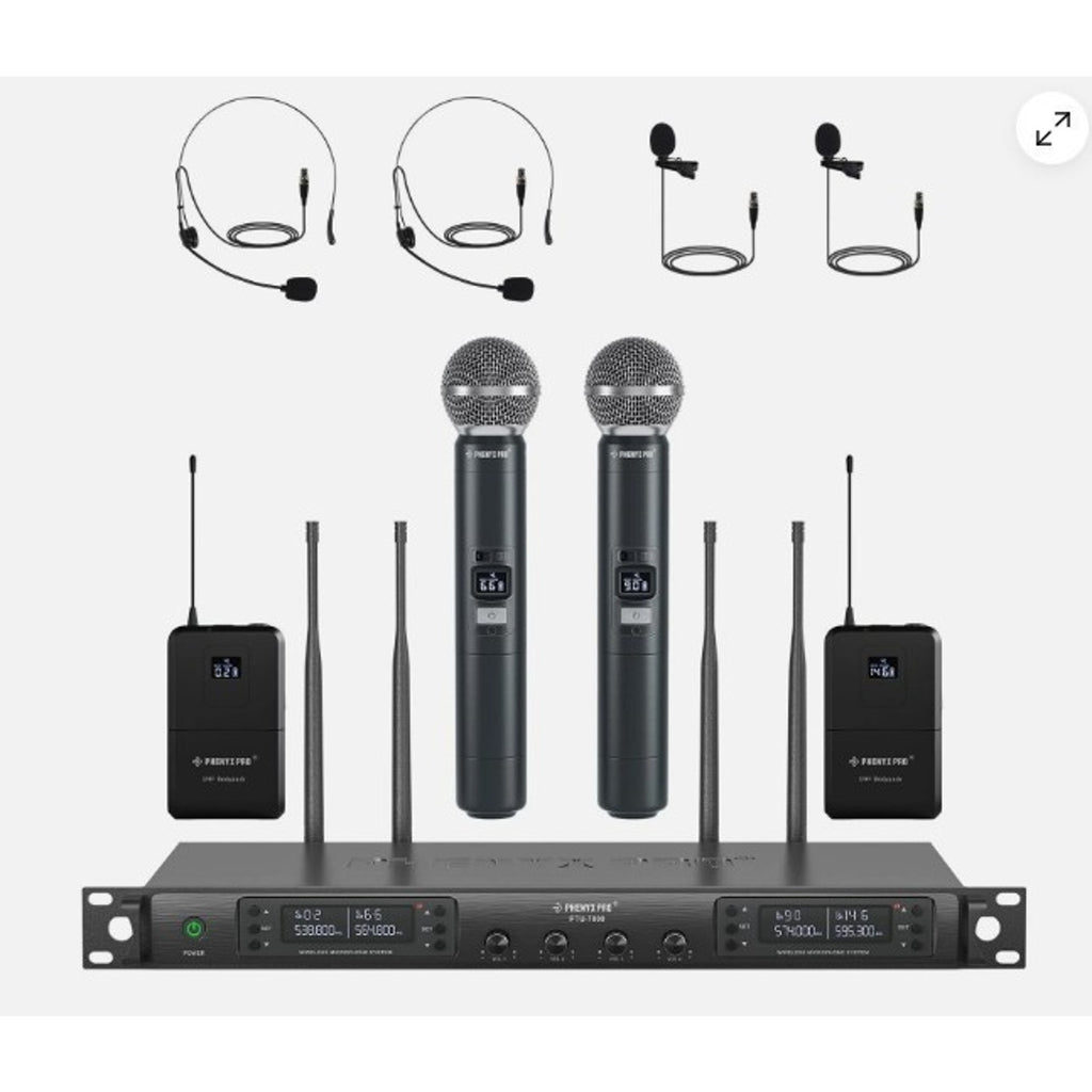 Phenyx Pro 4-Channel Wireless Microphone System w/Auto PTU-7000-2H2B, Black