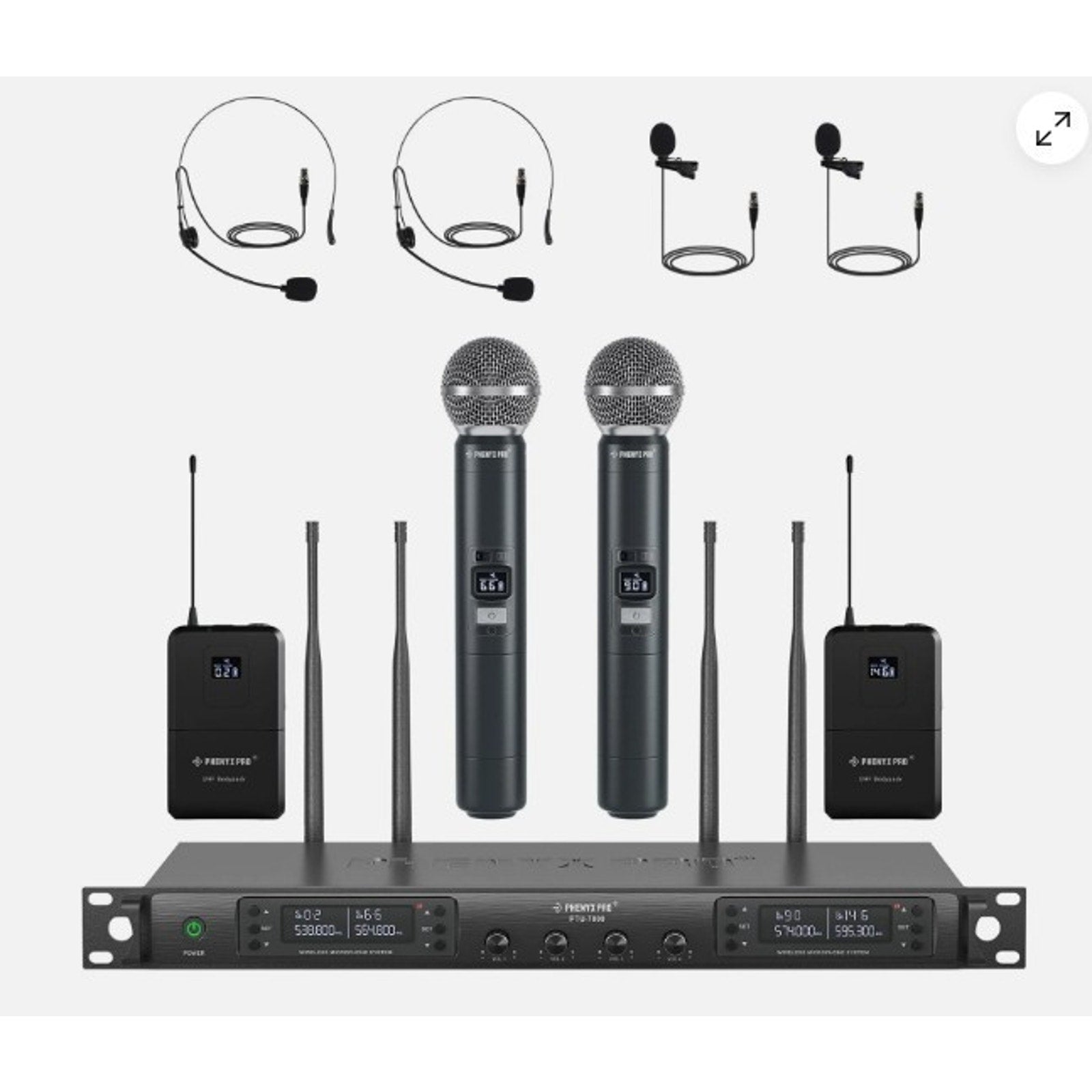 Phenyx Pro 4-Channel Wireless Microphone System w/Auto PTU-7000-2H2B, Black