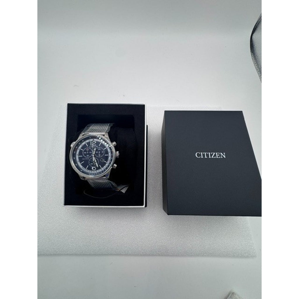 Citizen AT0361-81L Eco-Drive 43mm Blue Dial Chronograph SS Mesh Band Men's Watch