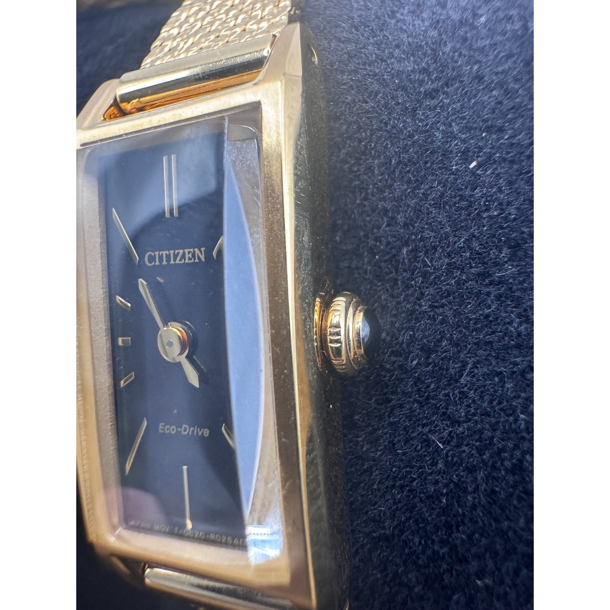 Citizen Fio Eco-Drive Rectangle Gold Tone Black Dial Womens Watch EG7128-59E