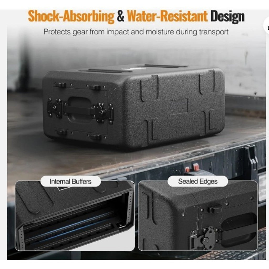 Phenyx Pro PRCSE-4U Shallow Rack Case, 19" Rackmount Road Case, Detachable Front